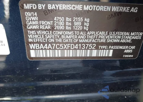 2015 BMW 428 Gran Coupe xDrive from USA, damaged, VIN WBA4A7C5XFD413752